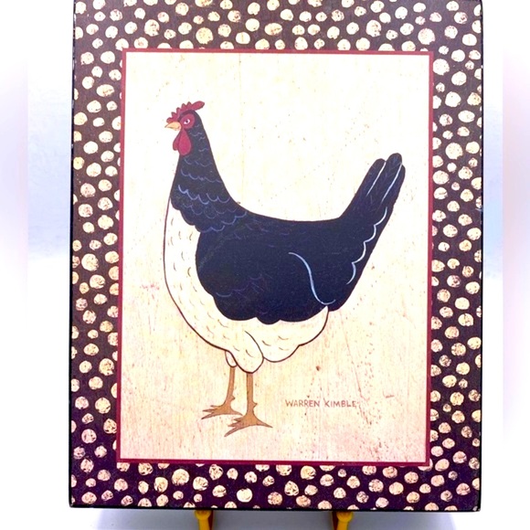 Vintage Warren Kimble Folk Art Chicken On Wood Plaque/Board American Filk Artist - Picture 1 of 9